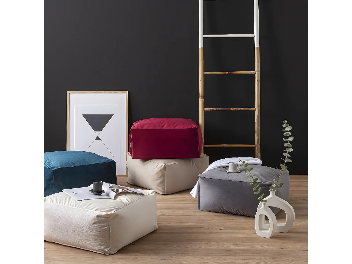 Pouf amovible en velours CORSO 50x50x25 cm blanc