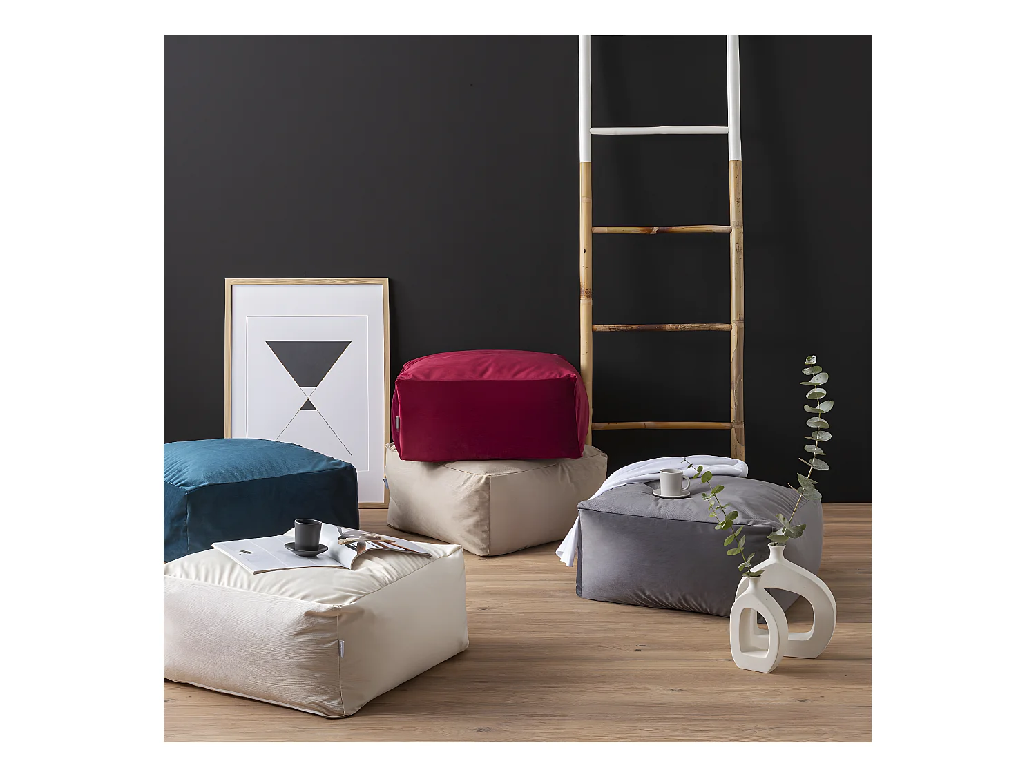 Pouf amovible en velours CORSO 50x50x25 cm bleu  mer