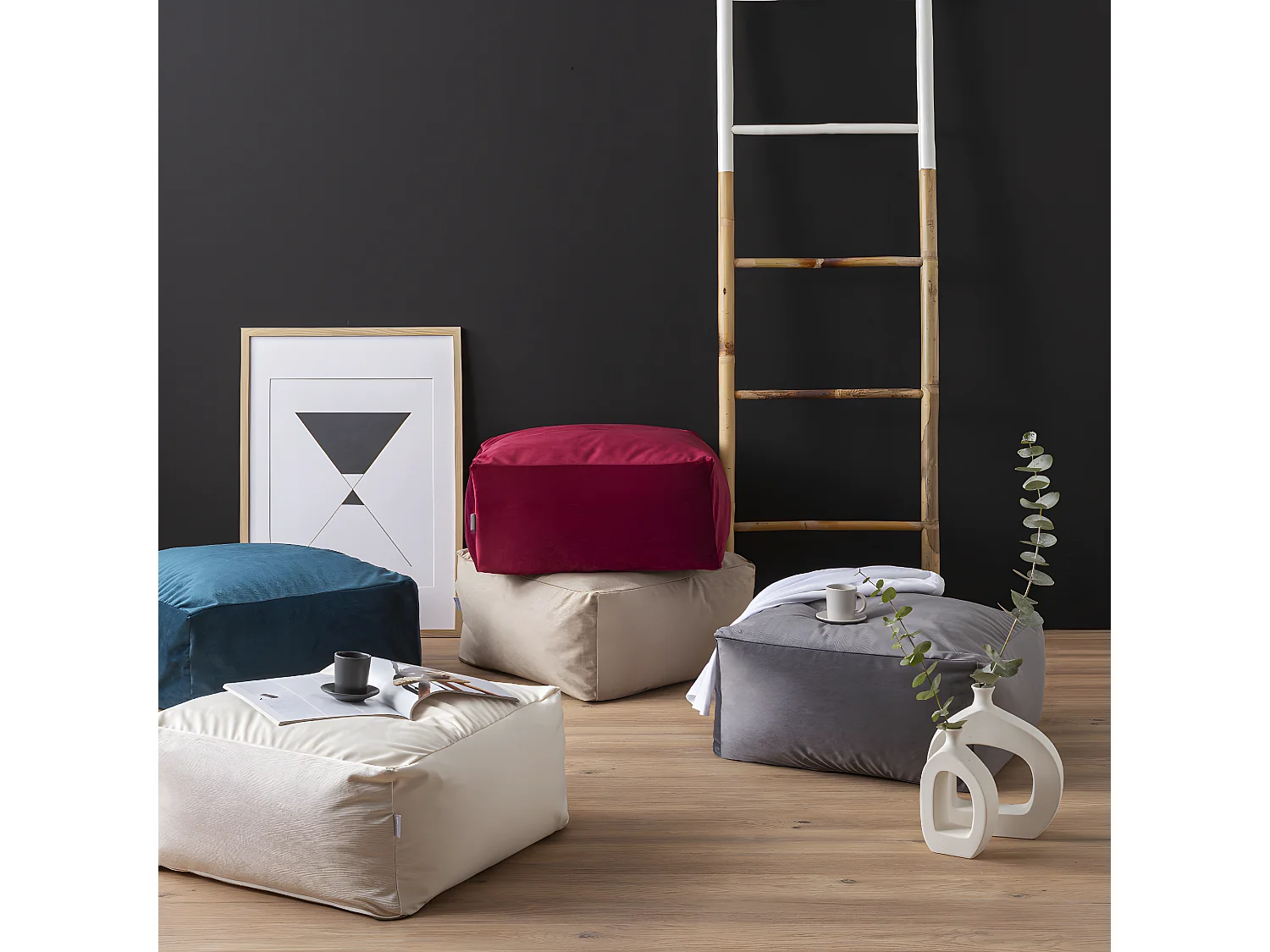 Pouf amovible en velours CORSO 50x50x25 cm bleu  mer