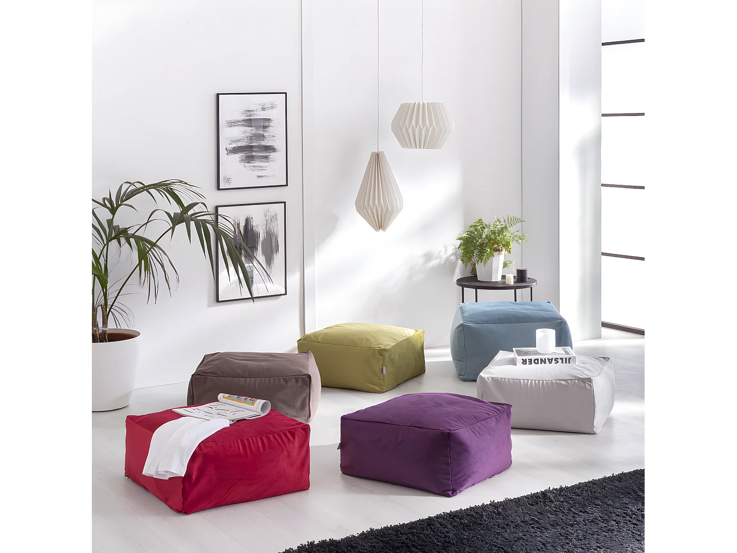 Puf de terciopelo desenfundable CORSO 50x50x25 cm rubis