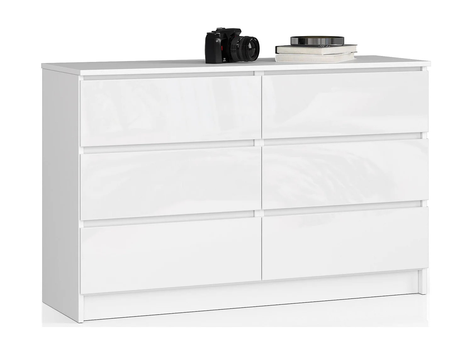 Commode AKORD K120 Blanc 120 cm 6 tiroirs façade Blanche Brillante 120x40x77 cm