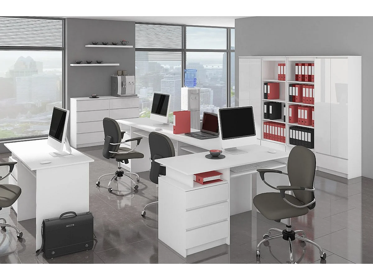 Commode AKORD K120 Blanc 120 cm 6 tiroirs façade Blanche Brillante 120x40x77 cm