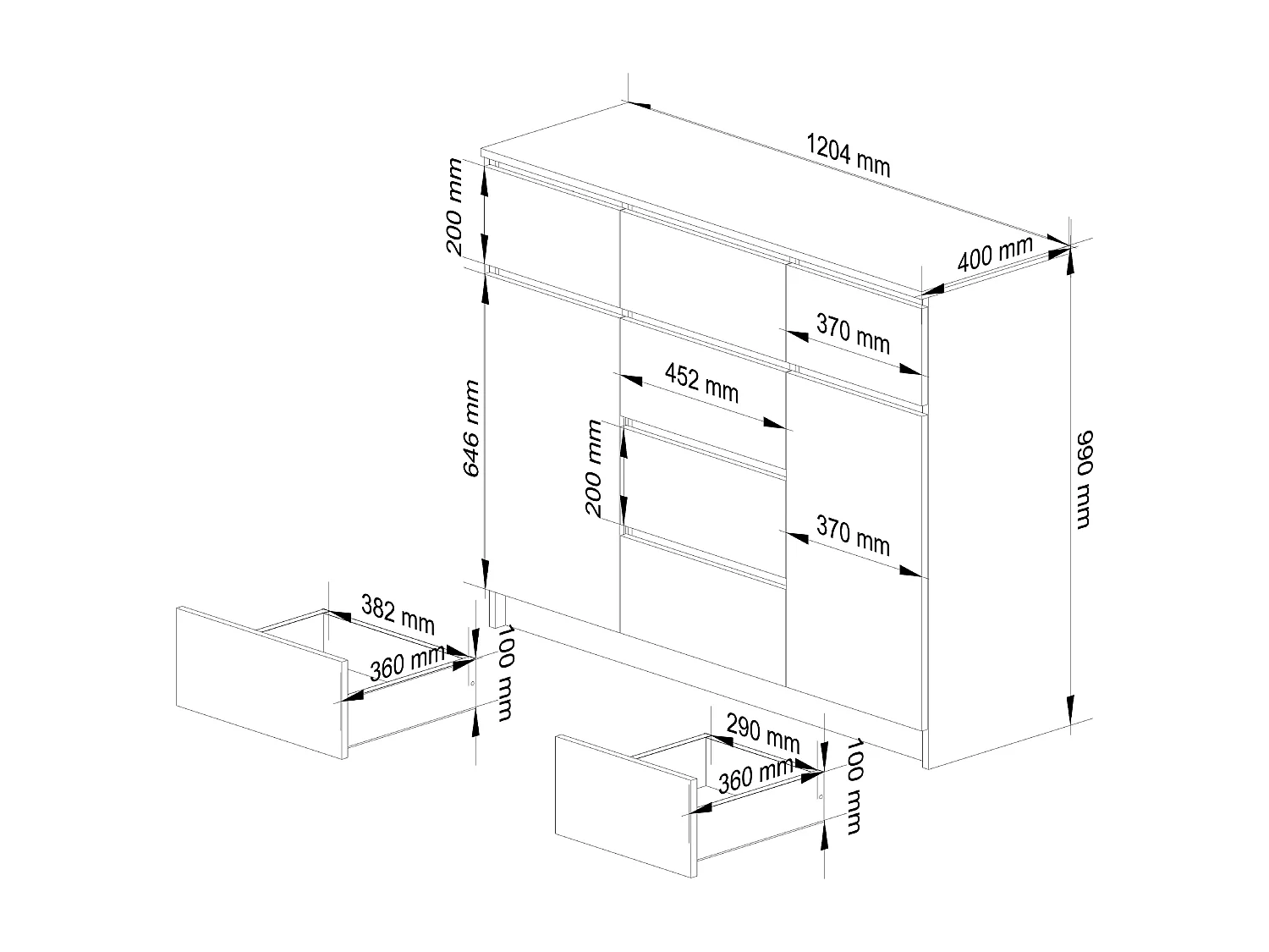 Cassettiera AKORD K017 Bianca 120 cm 2 ante 6 cassetti 120x40x99 cm