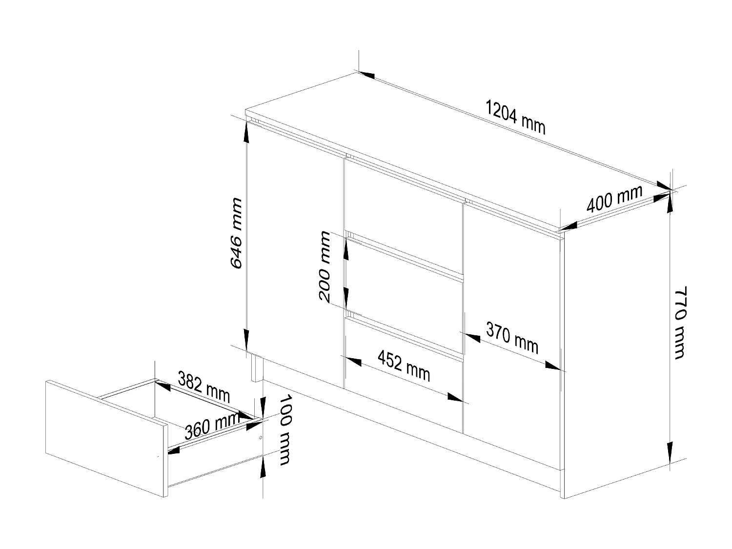 Kommode AKORD K016 Weiß 120 cm 2 Türen 3 Schubladen 4 Ebenen B120 x H77 x T40 cm