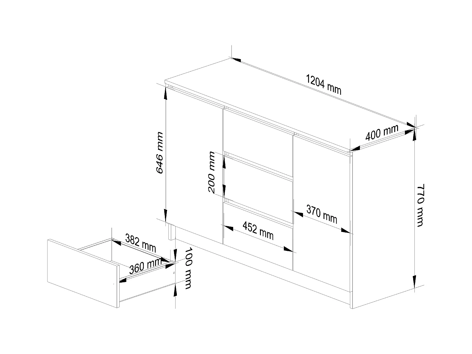 Komoda AKORD K016 Biała 120 cm 2 drzwi 3 szuflady kolor Biały mat 4 półki 120x40x77 cm
