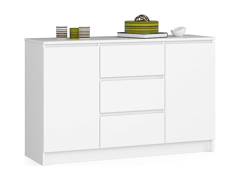 Commode AKORD K016 Blanche 120 cm 2 portes 3 tiroirs façade Blanche 4 ...