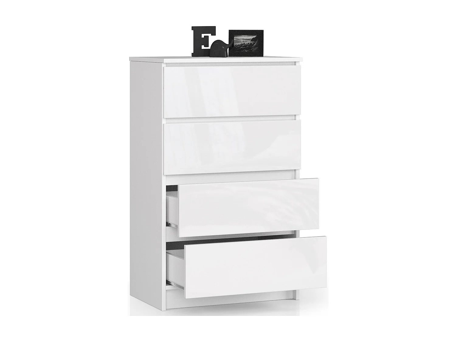 Commode AKORD K60 Blanche 60 cm 4 tiroirs façade Blanche Brillante 60x40x99 cm