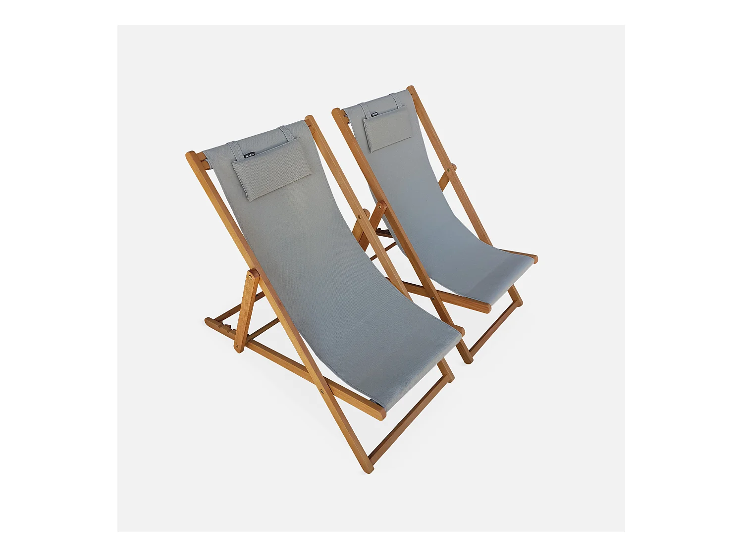 Chiliennes bois - Creus - 2 transats en bois d'Eucalyptus huilé avec coussin repose-tête gris taupe