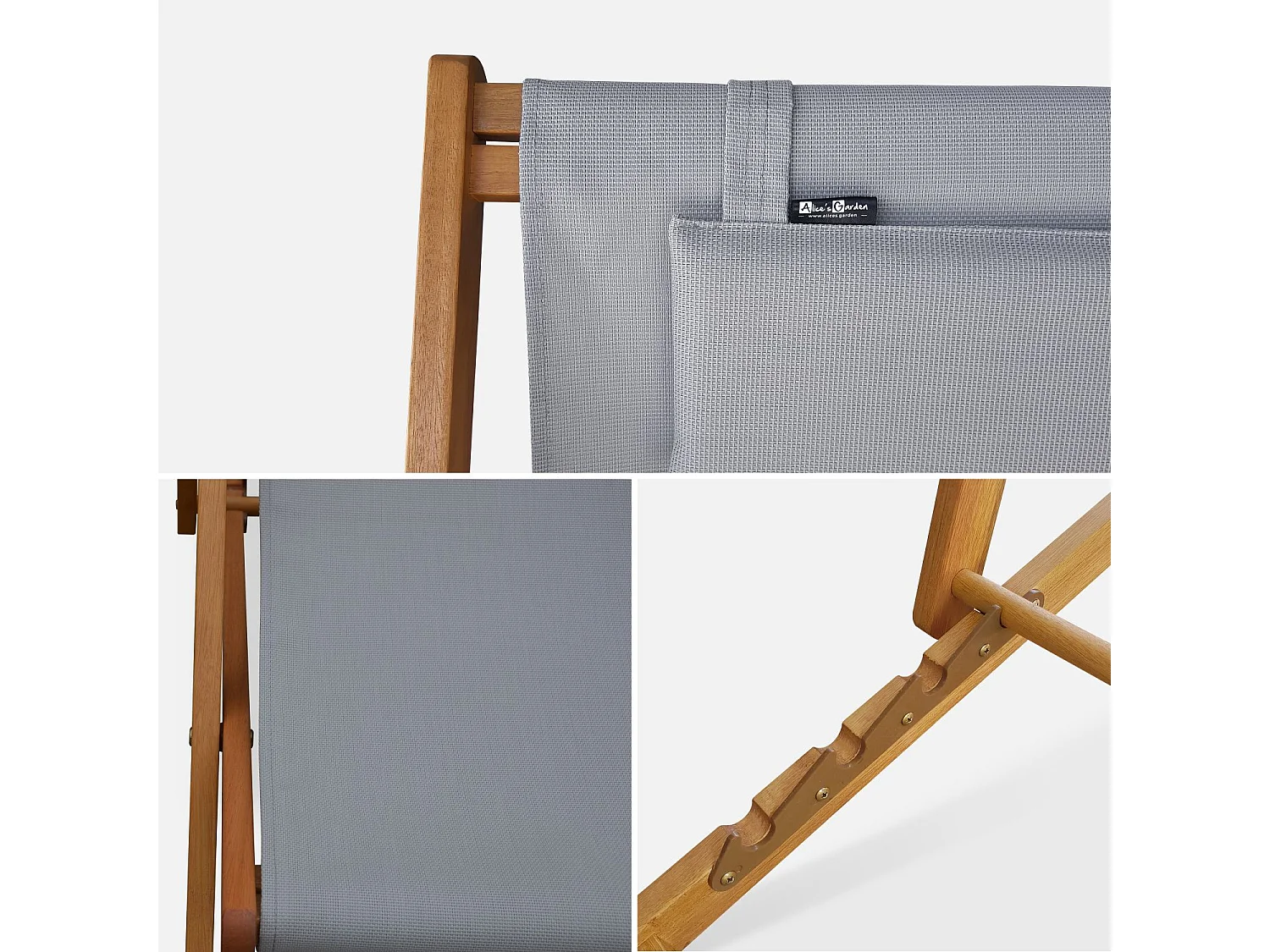 Set 2 sedie sdraio in legno con cuscino poggiatesta, grigio bruno