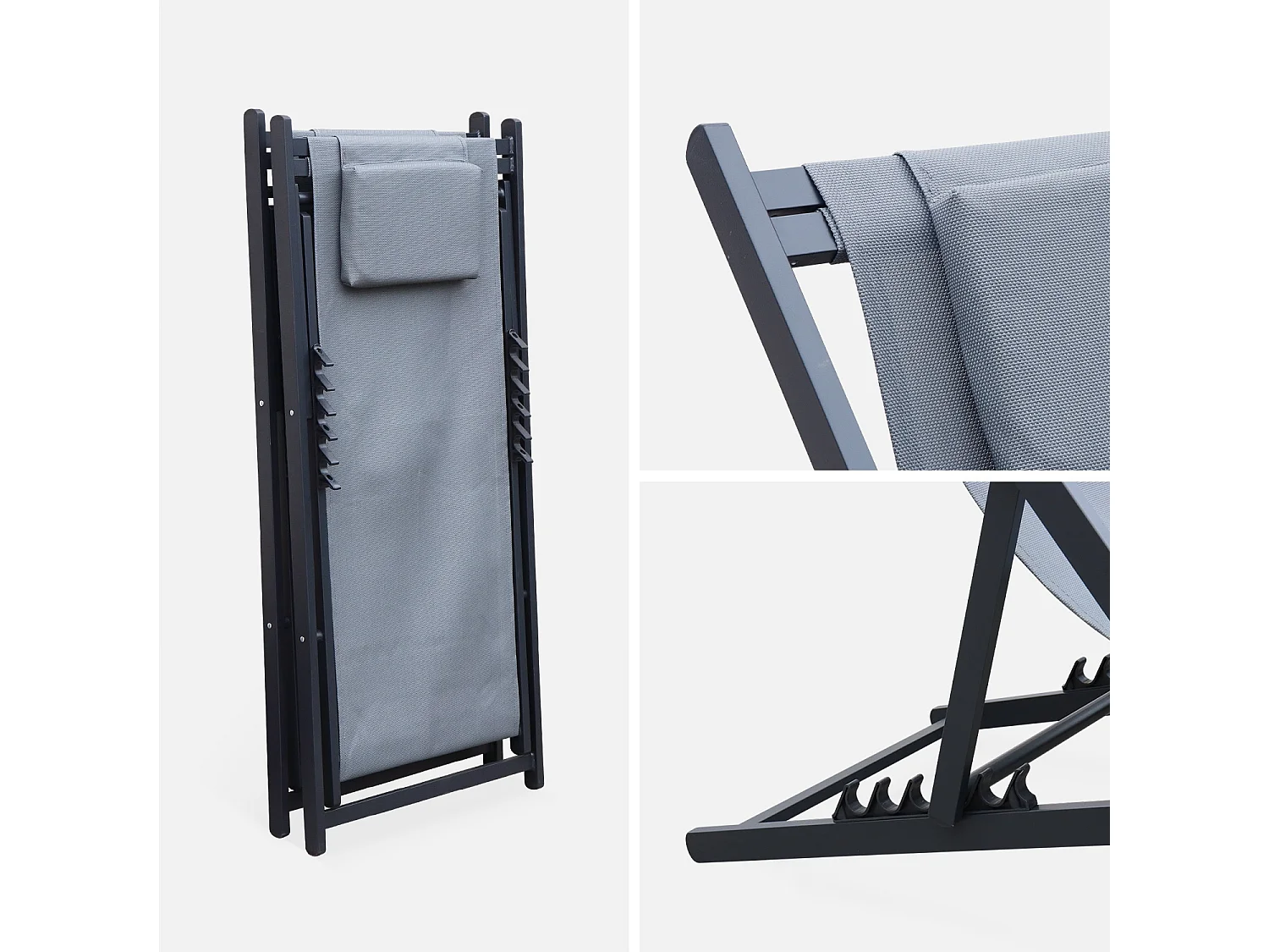 Tumbona de aluminio multi posiciones, set de 2 gris