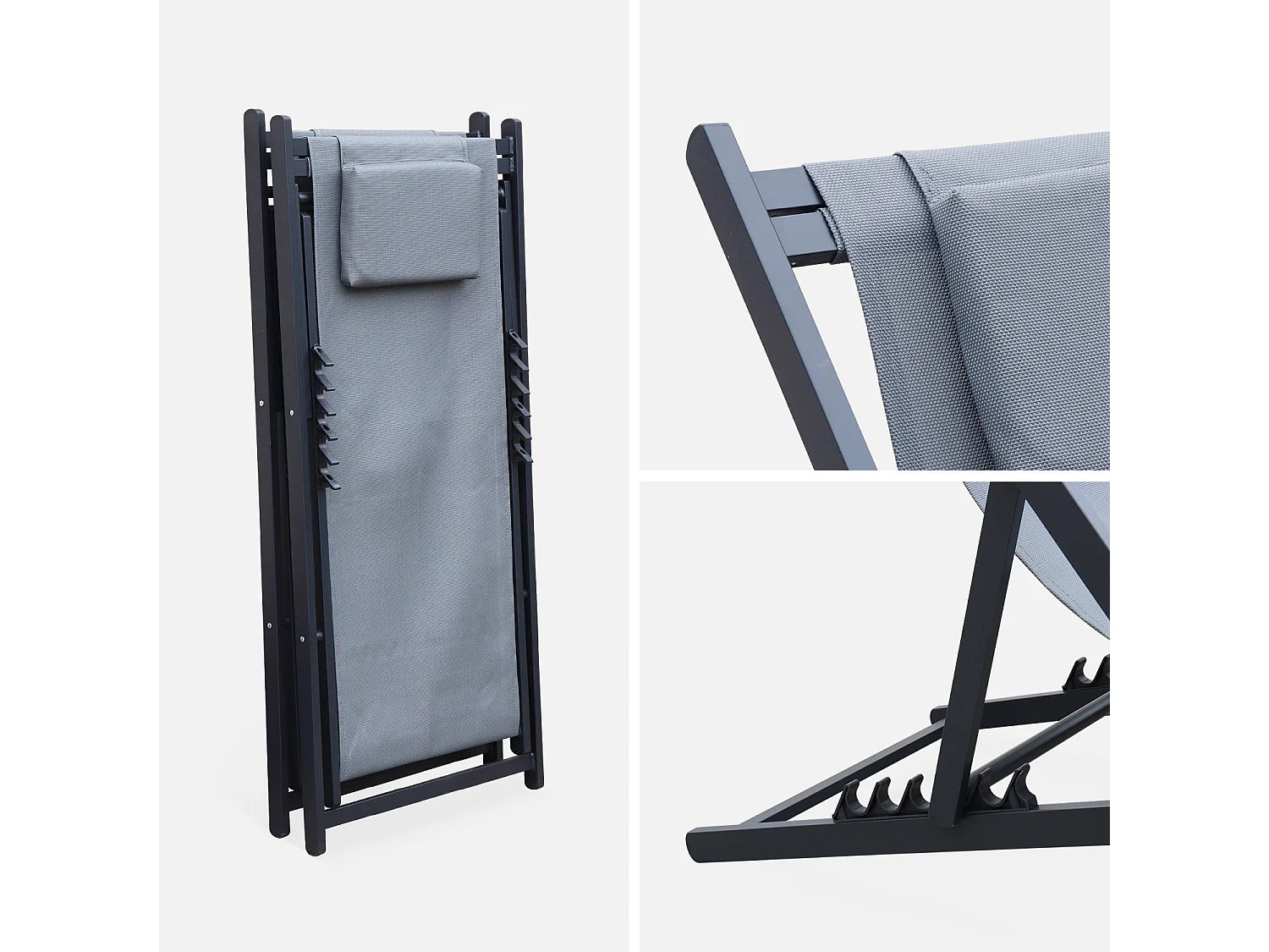 Tumbona de aluminio multi posiciones, set de 2 gris