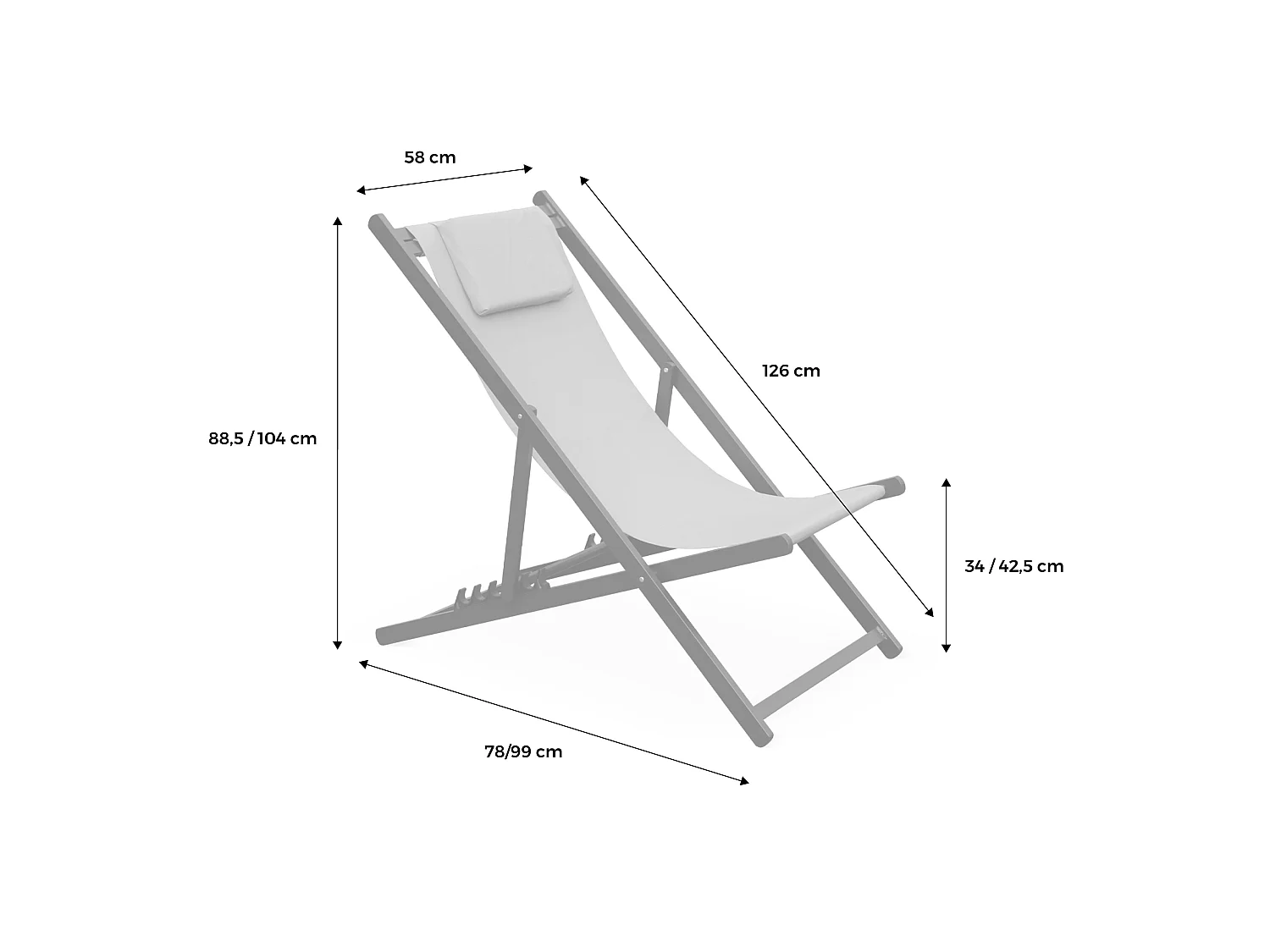 Tumbona de aluminio multi posiciones, set de 2, Gris