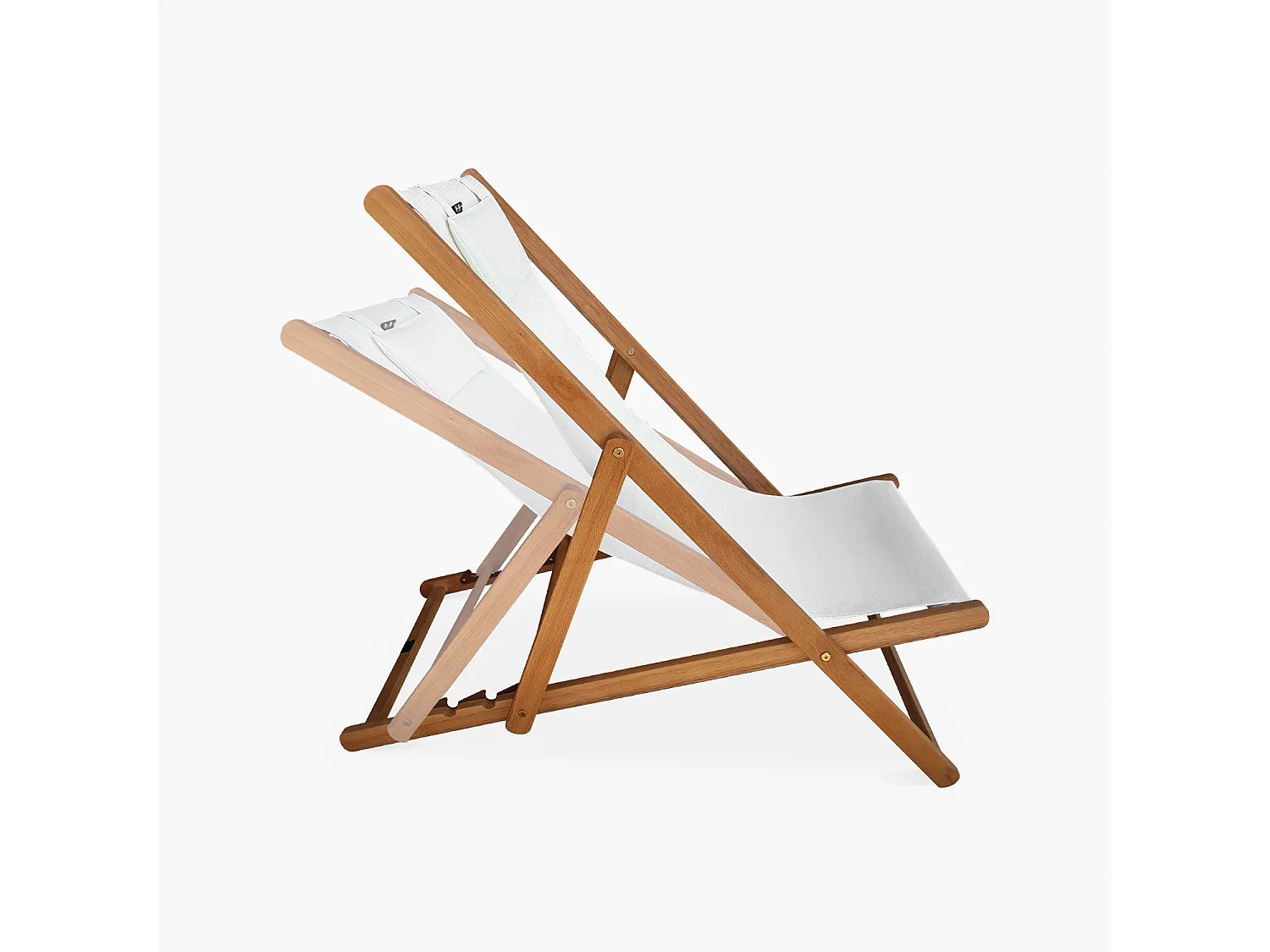 Chiliennes bois - Creus - 2 transats en bois d'Eucalyptus huilé avec coussin repose-tête blanc