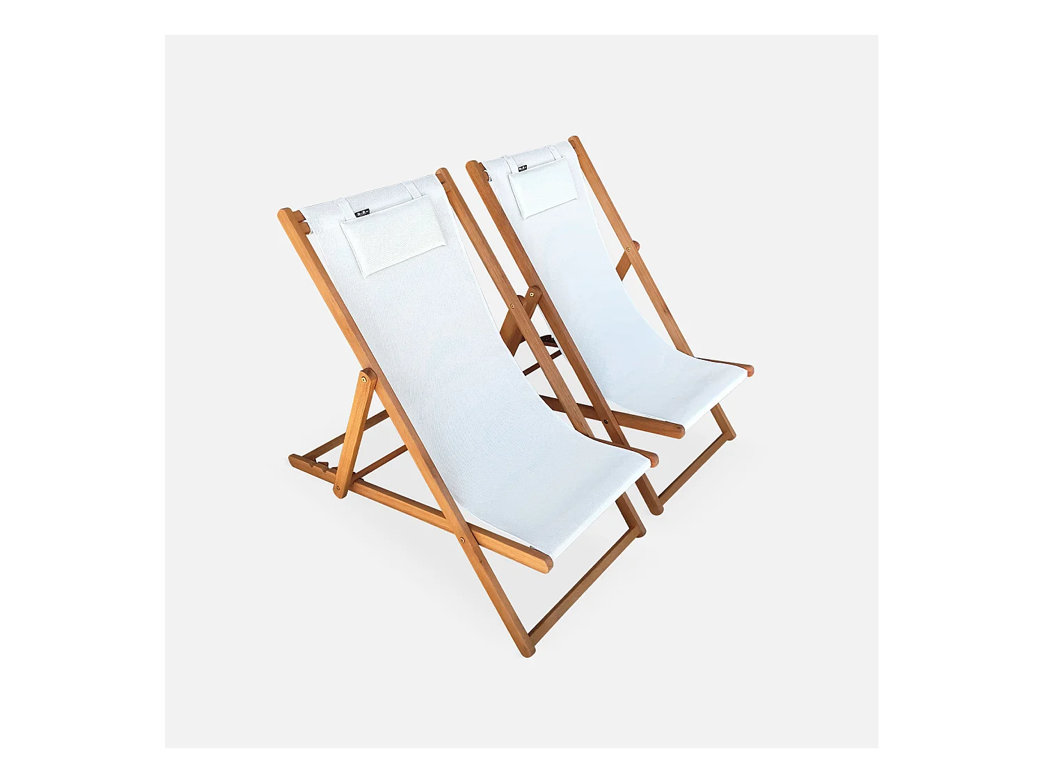 Chiliennes bois - Creus - 2 transats en bois d'Eucalyptus huilé avec coussin repose-tête blanc