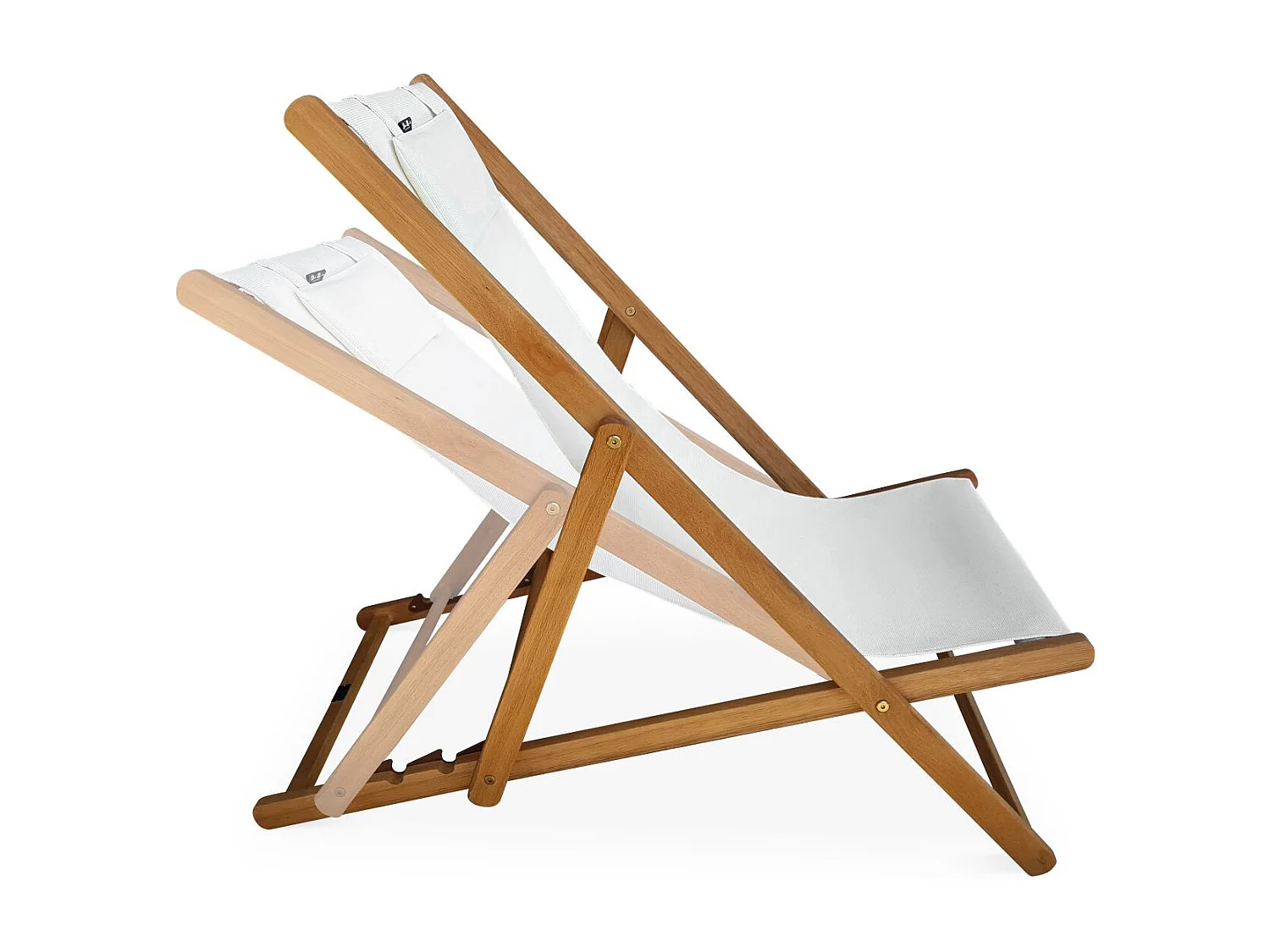 Chiliennes bois - Creus - 2 transats en bois d'Eucalyptus huilé avec coussin repose-tête blanc