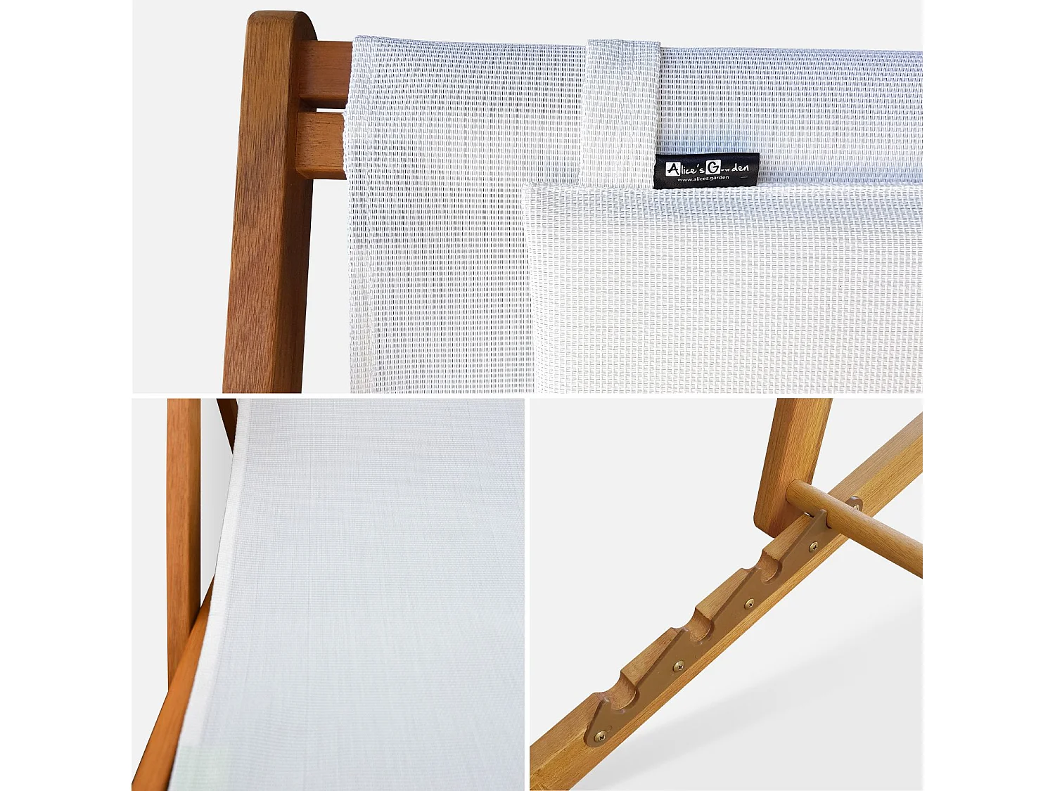 Set 2 sedie sdraio in legno con cuscino poggiatesta, bianco