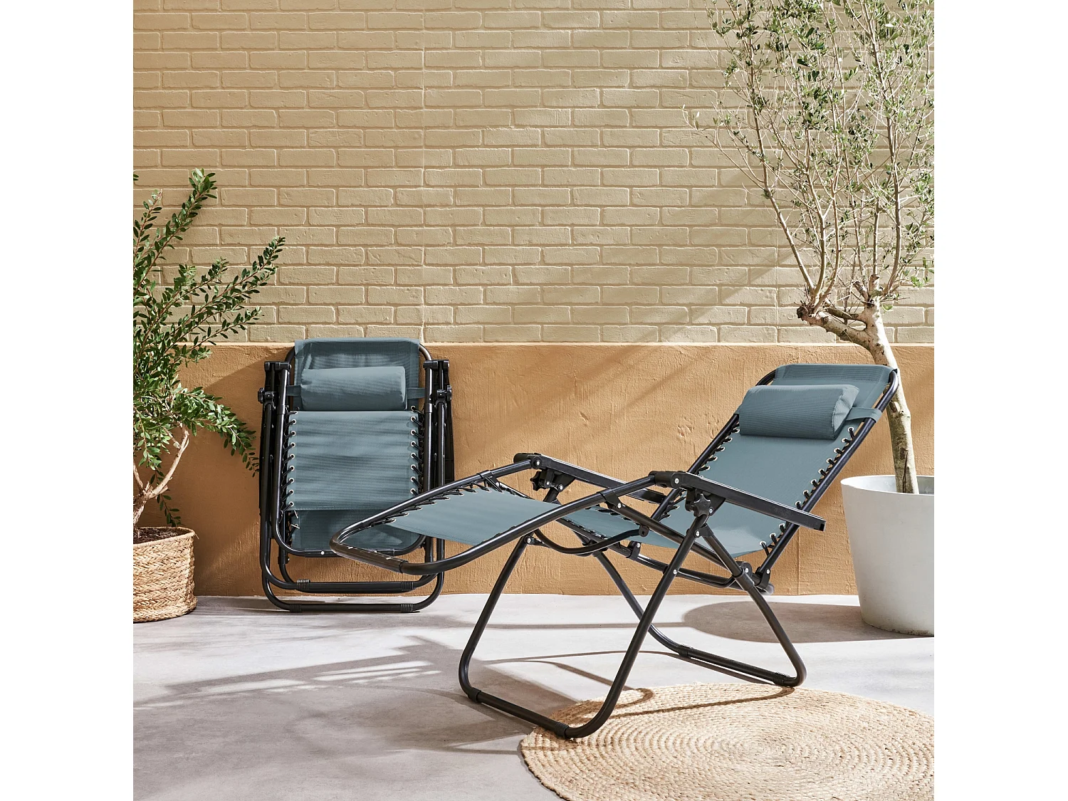 Tumbona plegable de textileno multiposición, set de 2 verde esmeralda