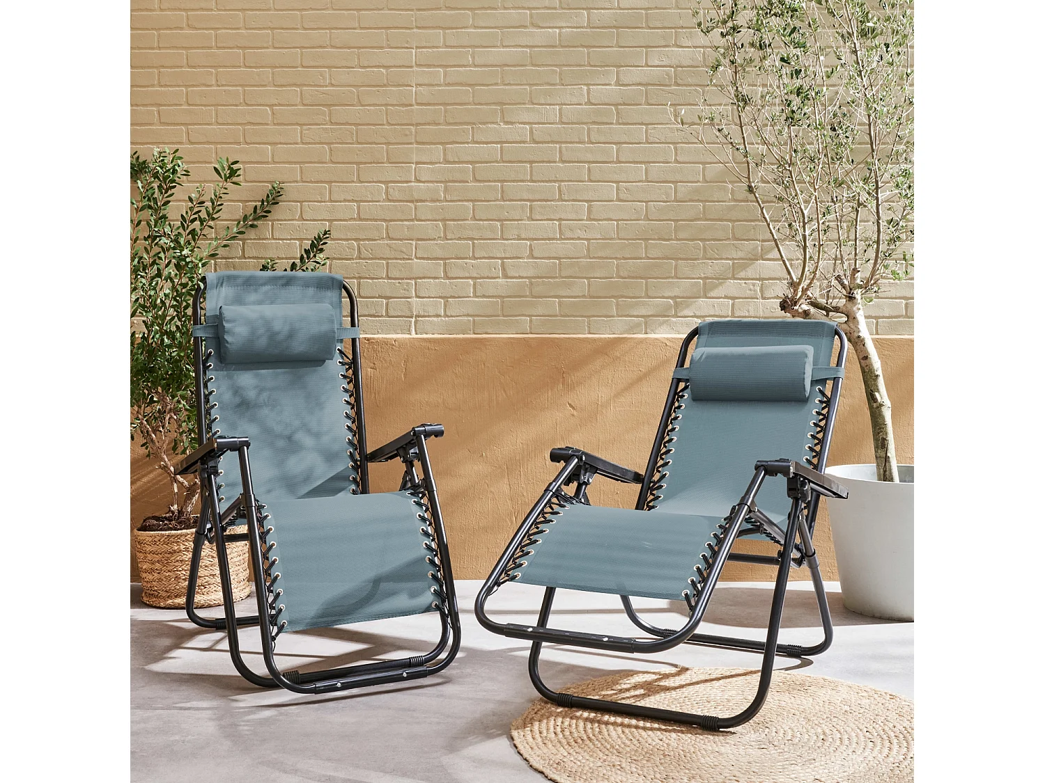 Tumbona plegable de textileno multiposición, set de 2 verde esmeralda