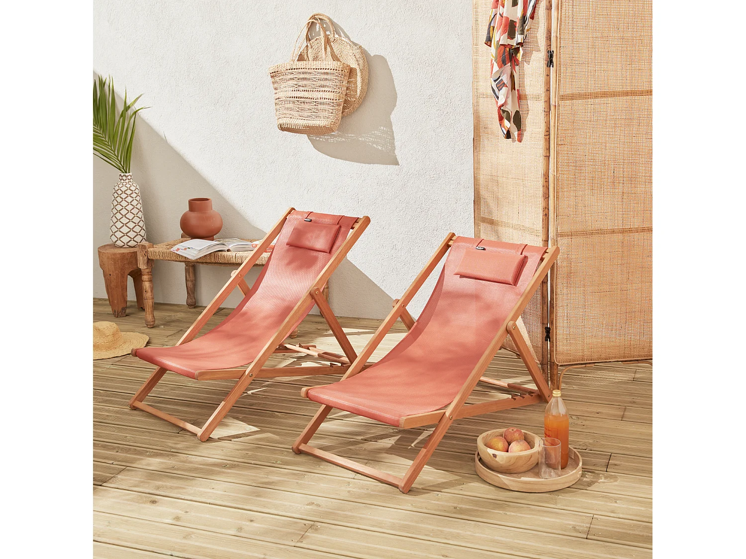 Silla plegable de madera de eucalipto, set de 2 terracotta