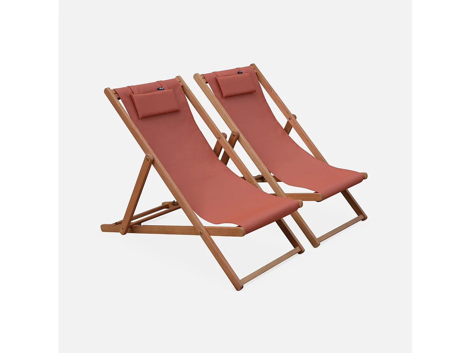Set 2 lettini prendisole in legno con cuscino poggiatesta, terracotta