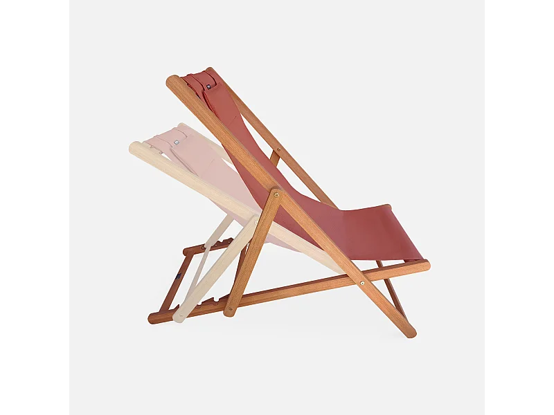 Set di 2 sedie sdraio in legno con cusino poggiatesta, terracotta