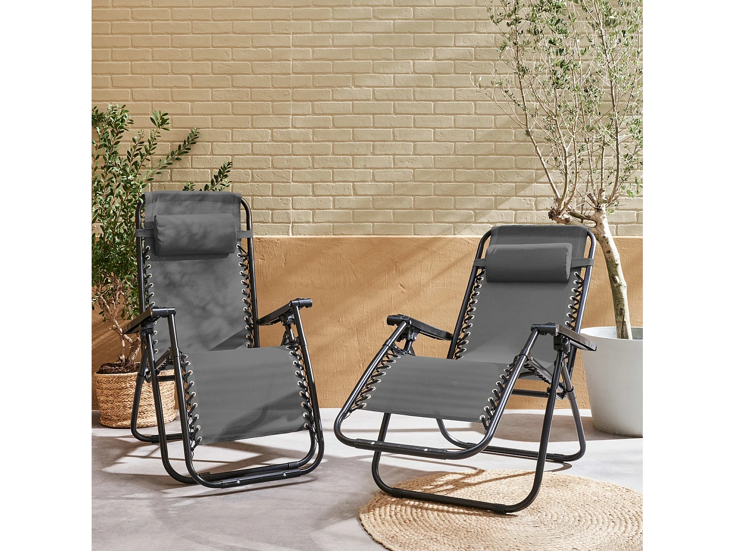 Tumbona plegable de textileno multiposición, set de 2 gris