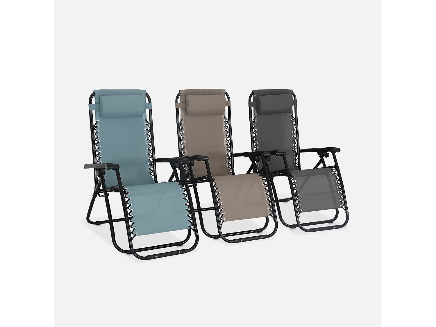 Tumbona plegable de textileno multiposición, set de 2 gris