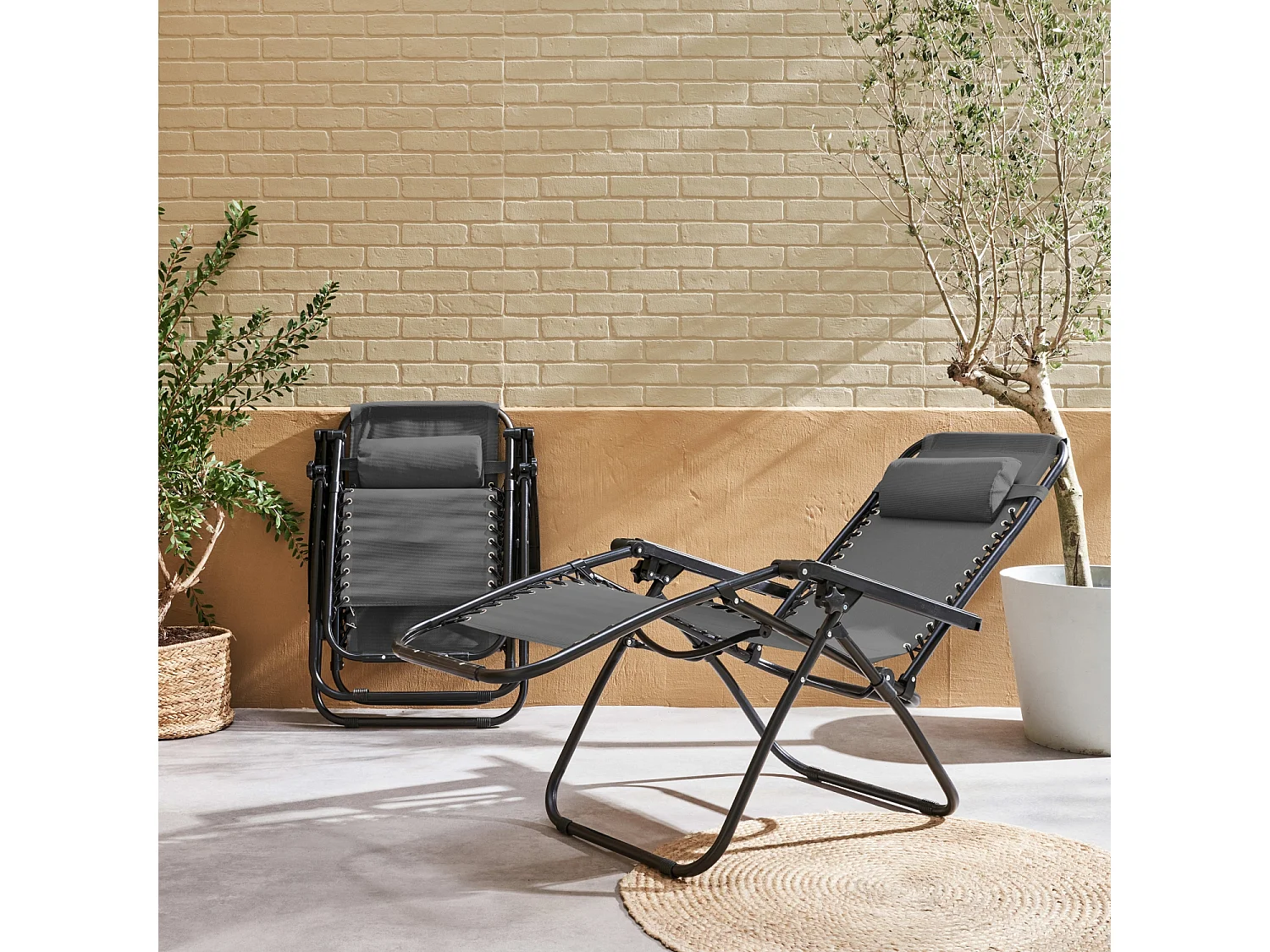 Tumbona plegable de textileno multiposición, set de 2 gris