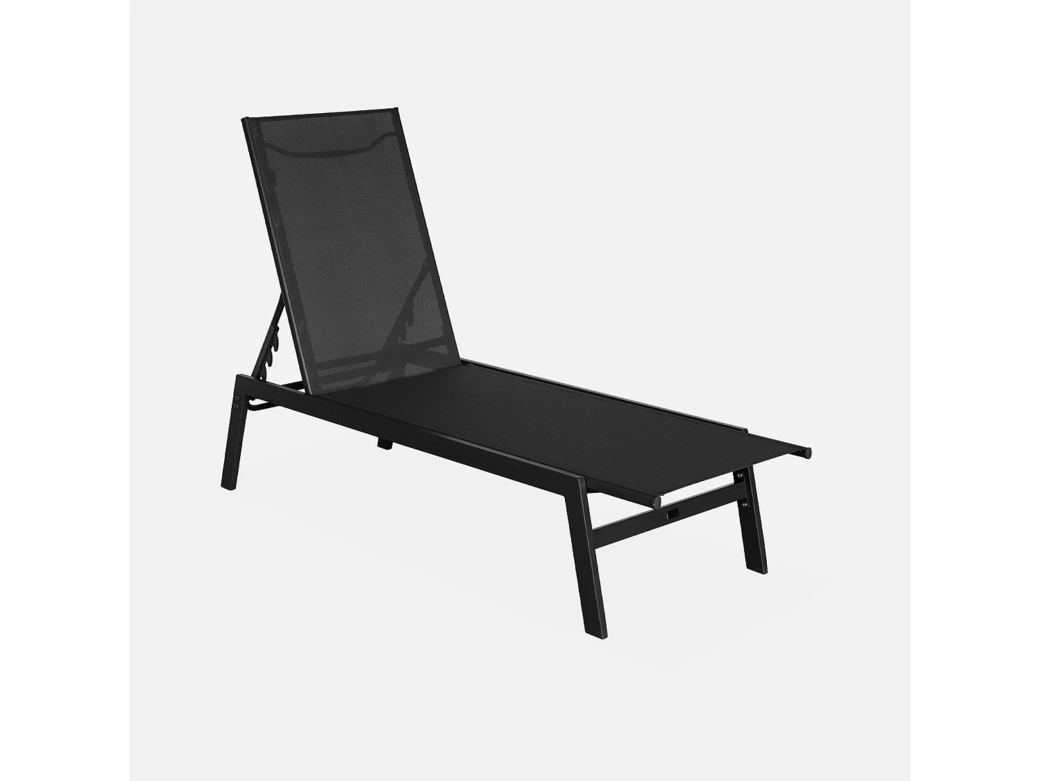 Lot de 2 transats noir. 5 positions. en textilène et métal. FLORA.  L155 x P59 x H106cm