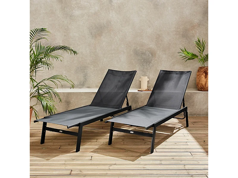 Tumbona de acero multi posiciones, set de 2 negro