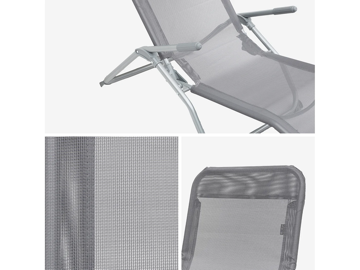 Tumbona plegable de textileno con 2 posiciones, set de 2 antracita