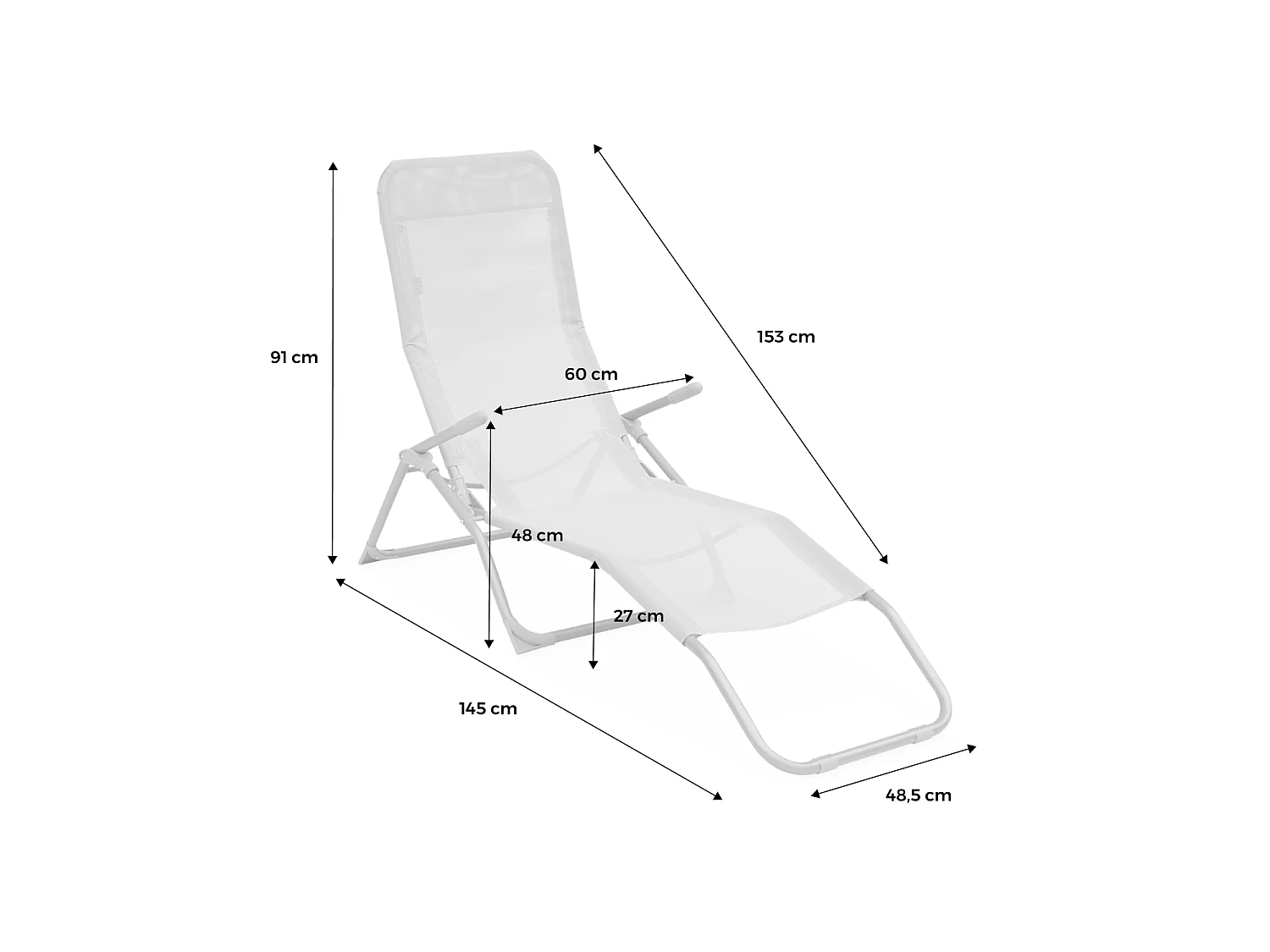 Tumbona plegable de textileno con 2 posiciones, set de 2 antracita