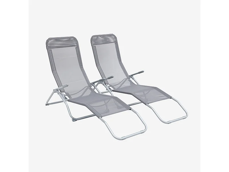Tumbona plegable de textileno con 2 posiciones, set de 2 antracita