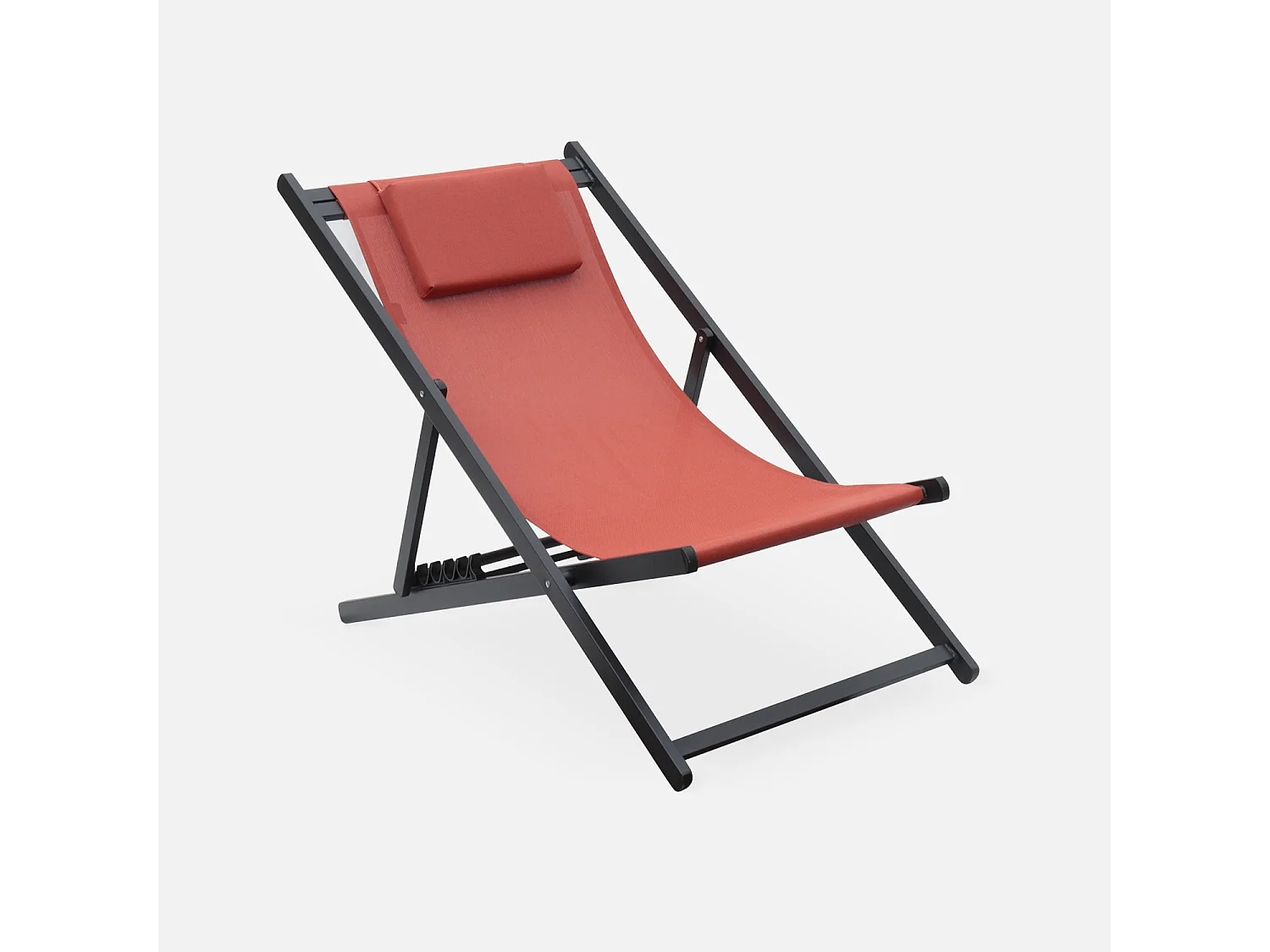 Lot de 2 bains de soleil - Gaia terra cotta - Transat en aluminium gris anthracite et textilene avec coussin repose tête. chilienne