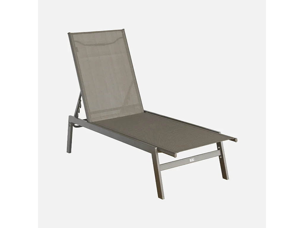 Lot de 2 transats taupe. 5 positions. en textilène et métal. FLORA.  L155 x P59 x H106cm