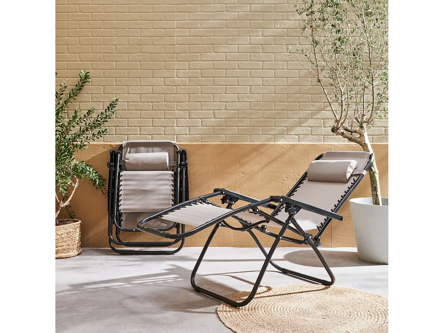 Tumbona plegable de textileno multiposición, set de 2 pardo