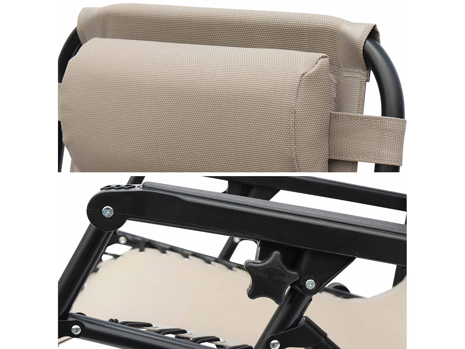 Set di 2 sdraio gravità zero pieghevoli con poggiatesta, beige