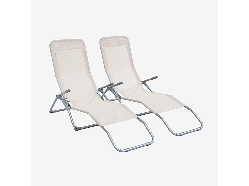 Set di 2 lettini prendisole in textilene 2 posizioni, bianco