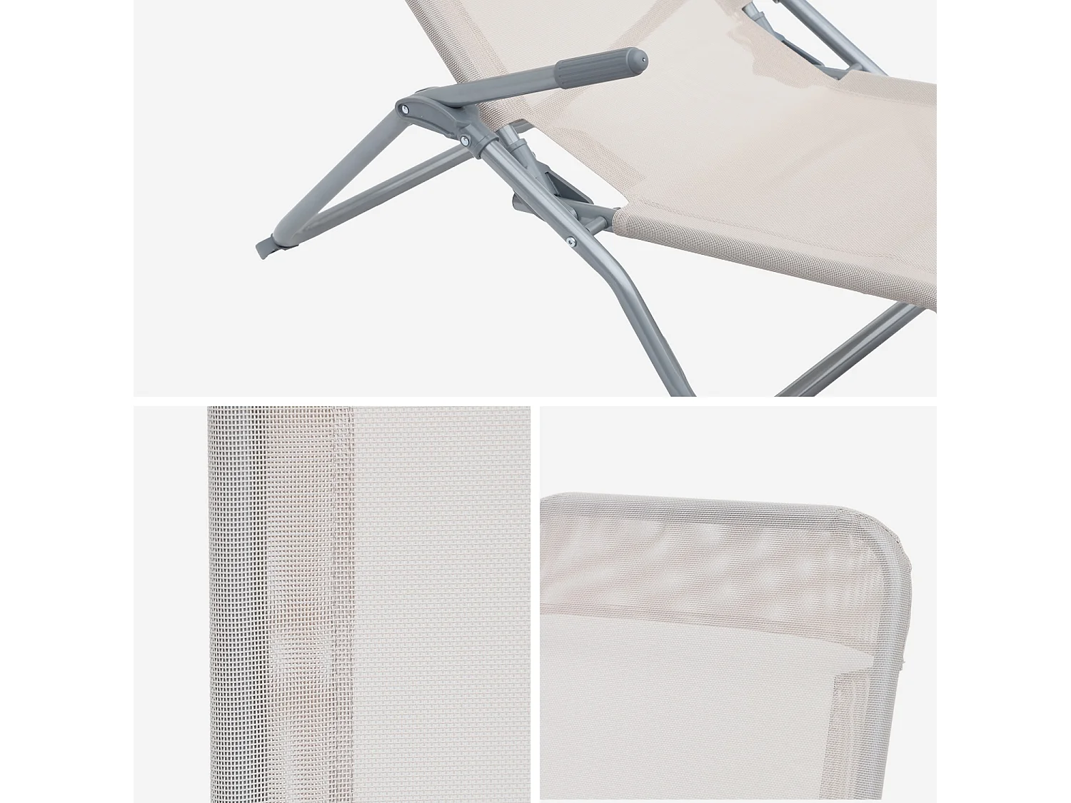 Set di 2 lettini prendisole in textilene 2 posizioni, bianco