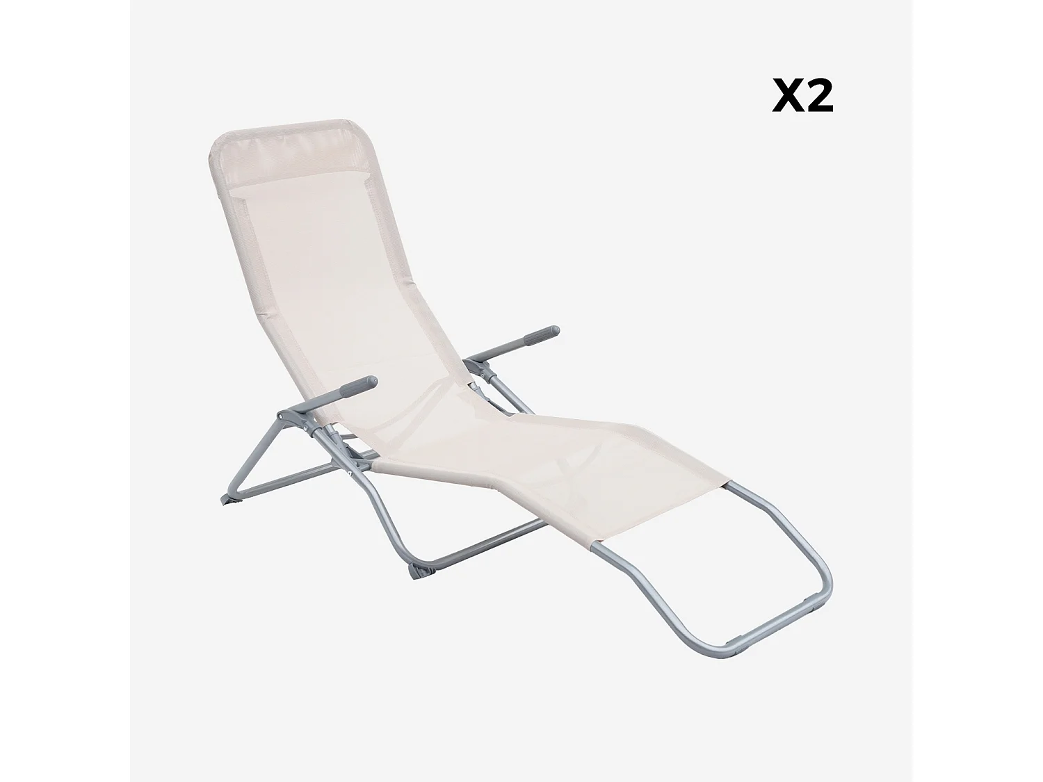 Tumbona plegable de textileno con 2 posiciones, set de 2 pardo