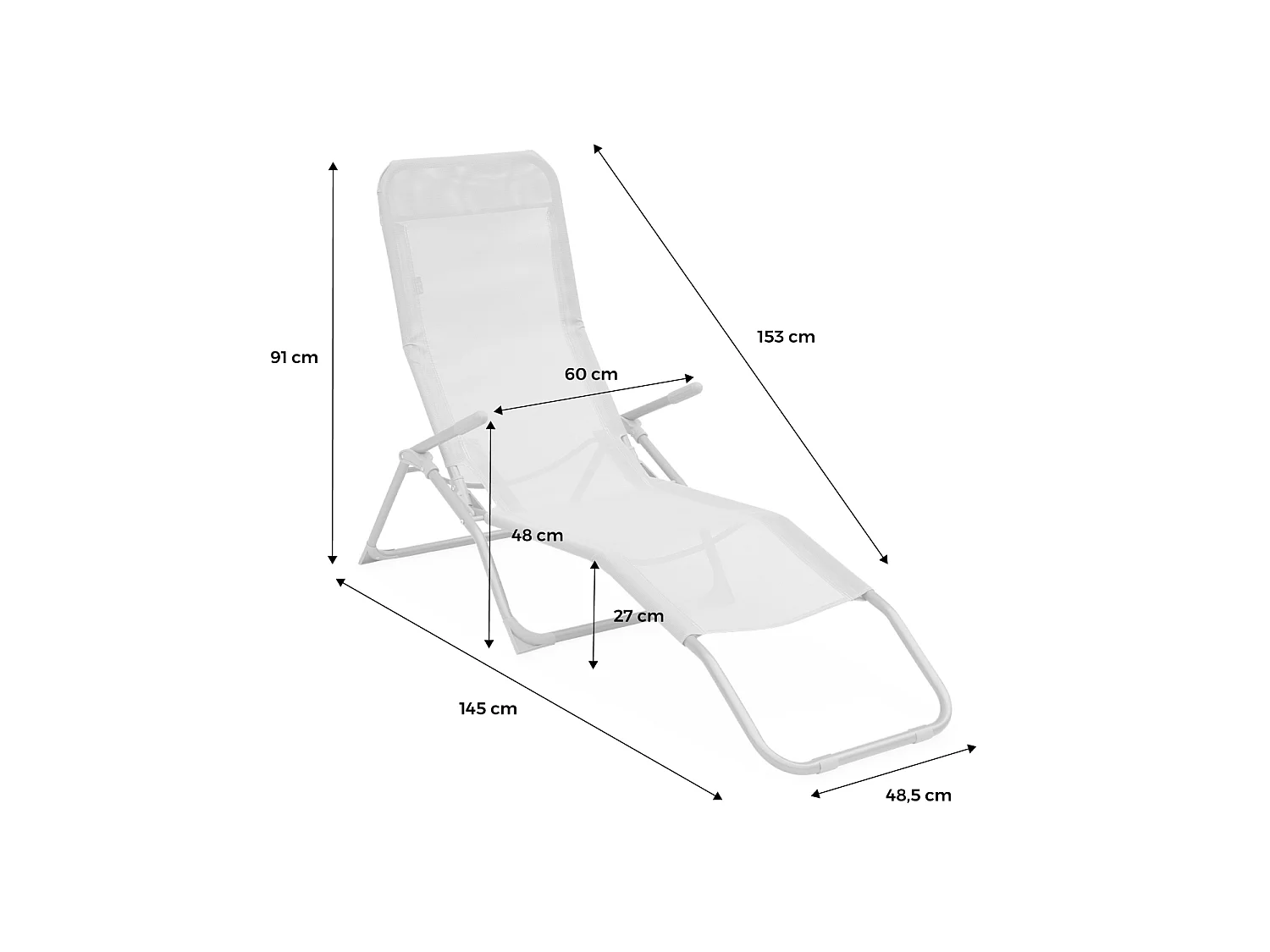 Tumbona plegable de textileno con 2 posiciones, set de 2 pardo