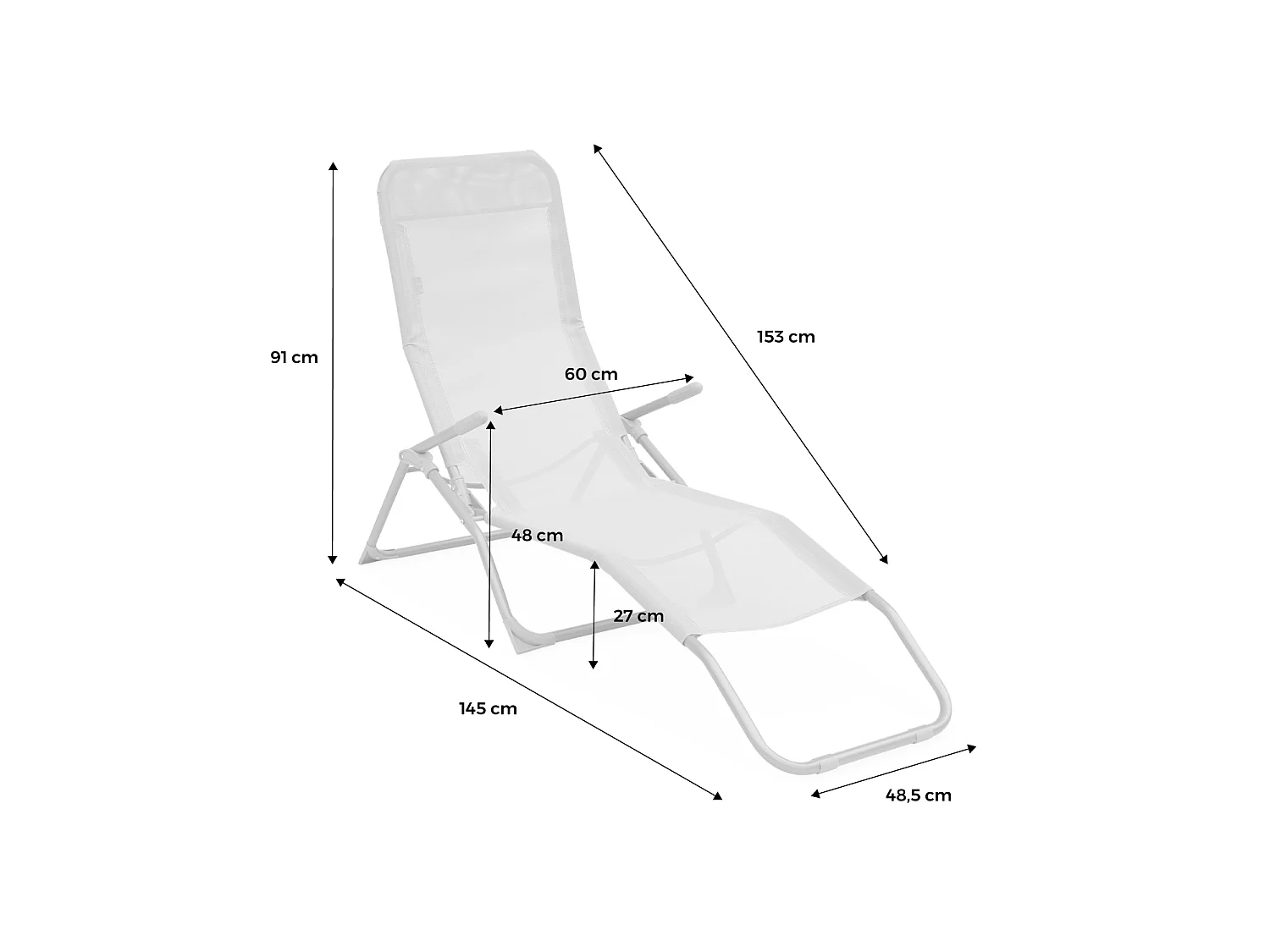Tumbona plegable de textileno con 2 posiciones, set de 2 pardo