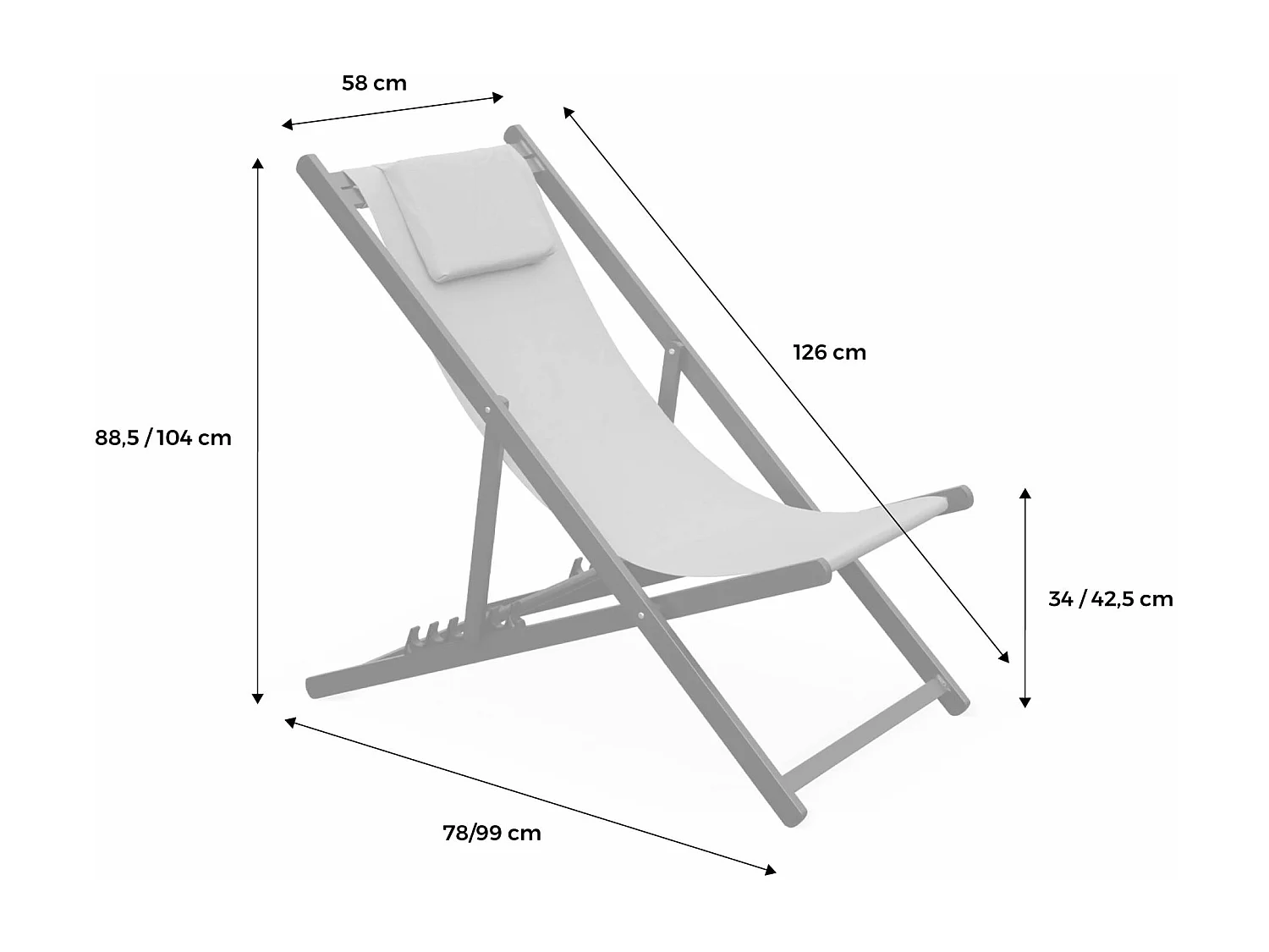 Lot de 2 bains de soleil - Gaia taupe - en aluminium blanc et textilene taupe avec coussin repose tête. chilienne