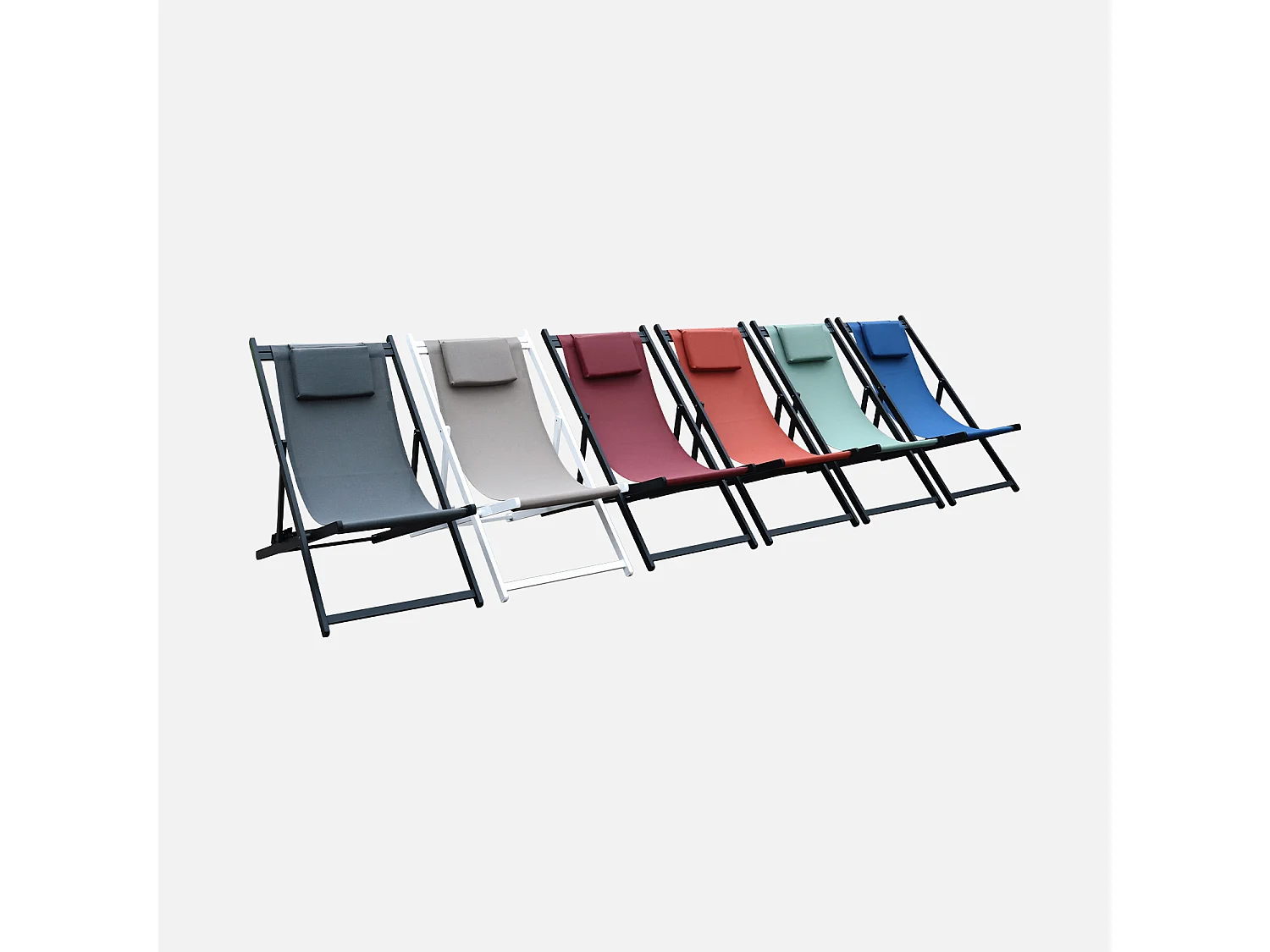Lot de 2 bains de soleil - Gaia taupe - en aluminium blanc et textilene taupe avec coussin repose tête. chilienne