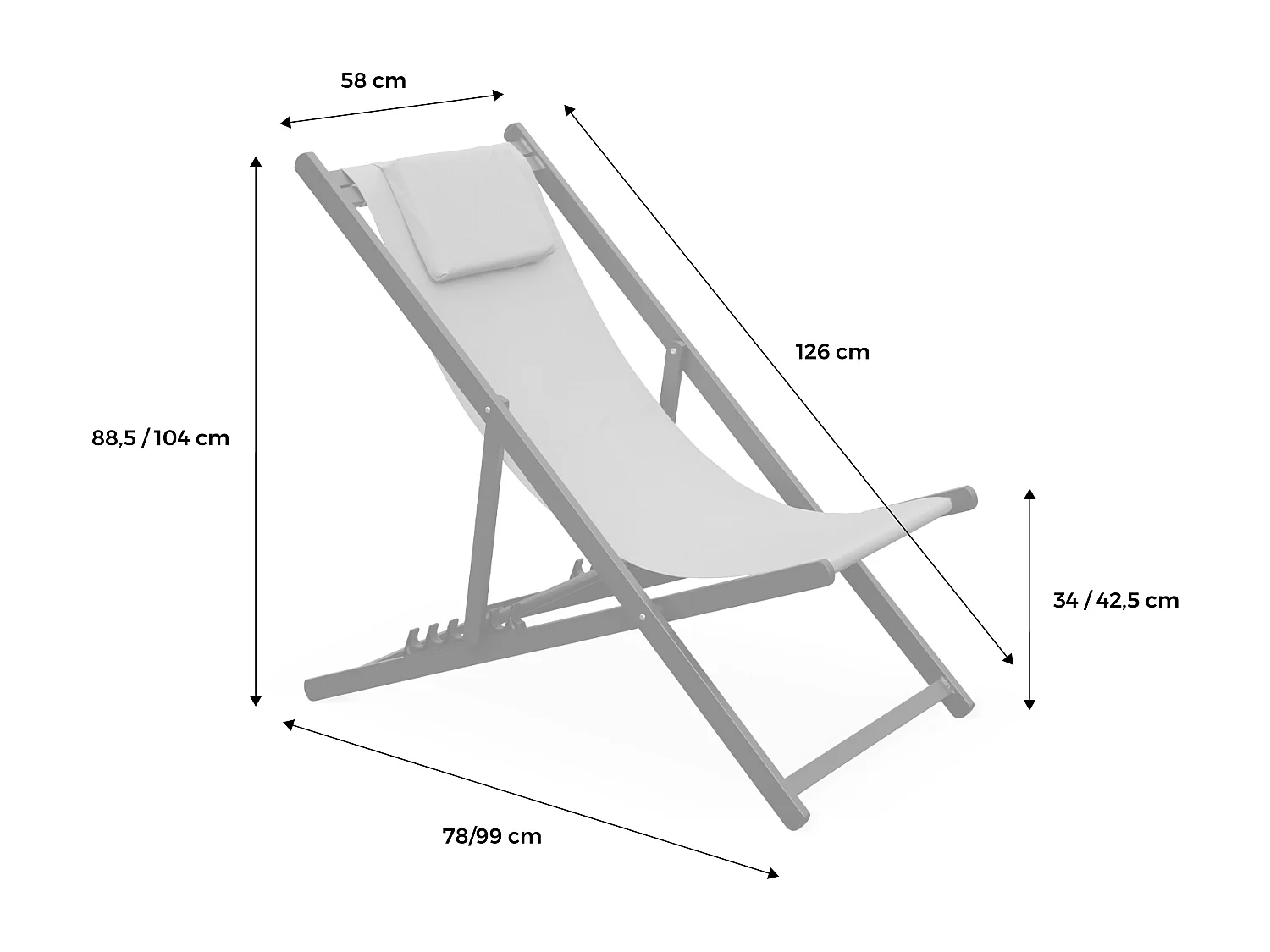 Lot de 2 bains de soleil - Gaia taupe - en aluminium blanc et textilene taupe avec coussin repose tête. chilienne