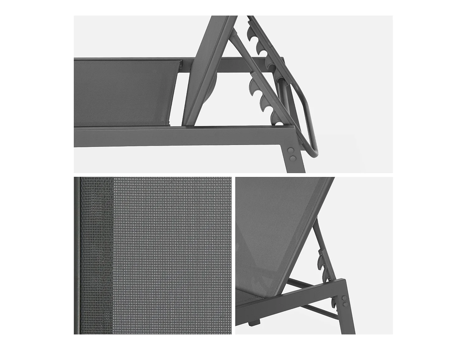 Set 2 sdraio in acciaio multi posizioni, grigio