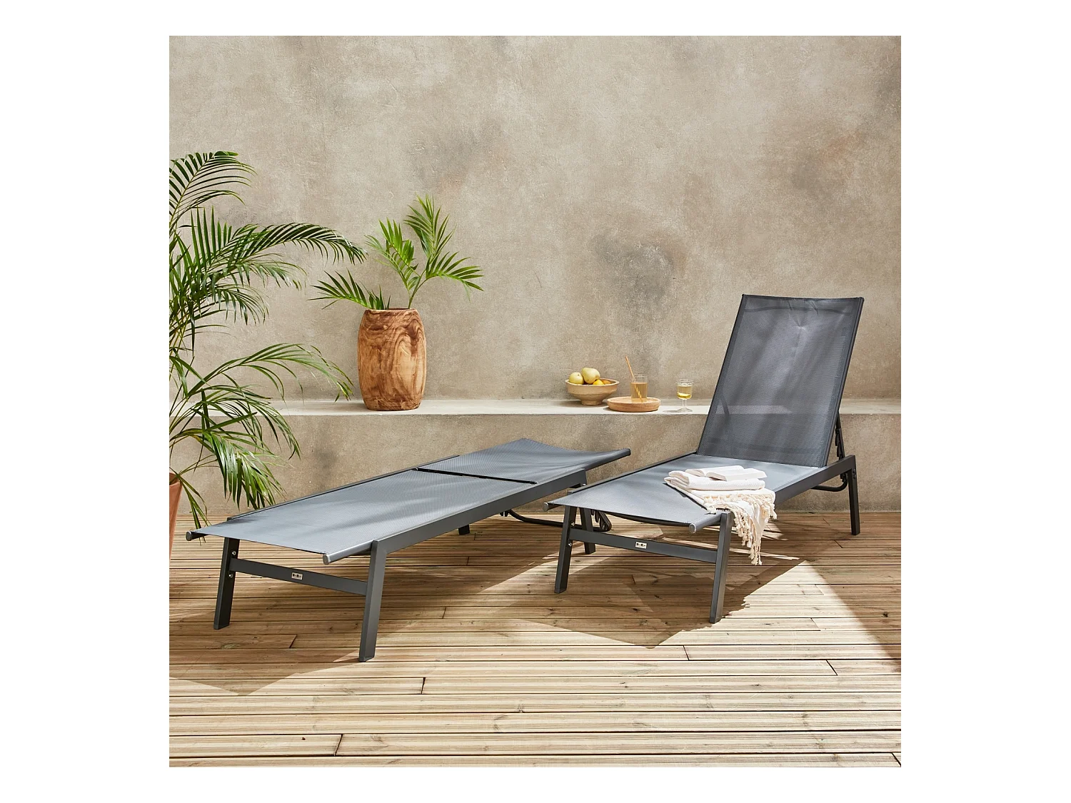 Set 2 sdraio in acciaio multi posizioni, grigio