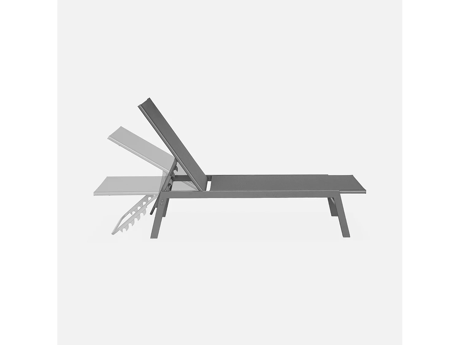 Lot de 2 transats anthracite. 5 positions. en textilène et métal. FLORA.  L155 x P59 x H106cm