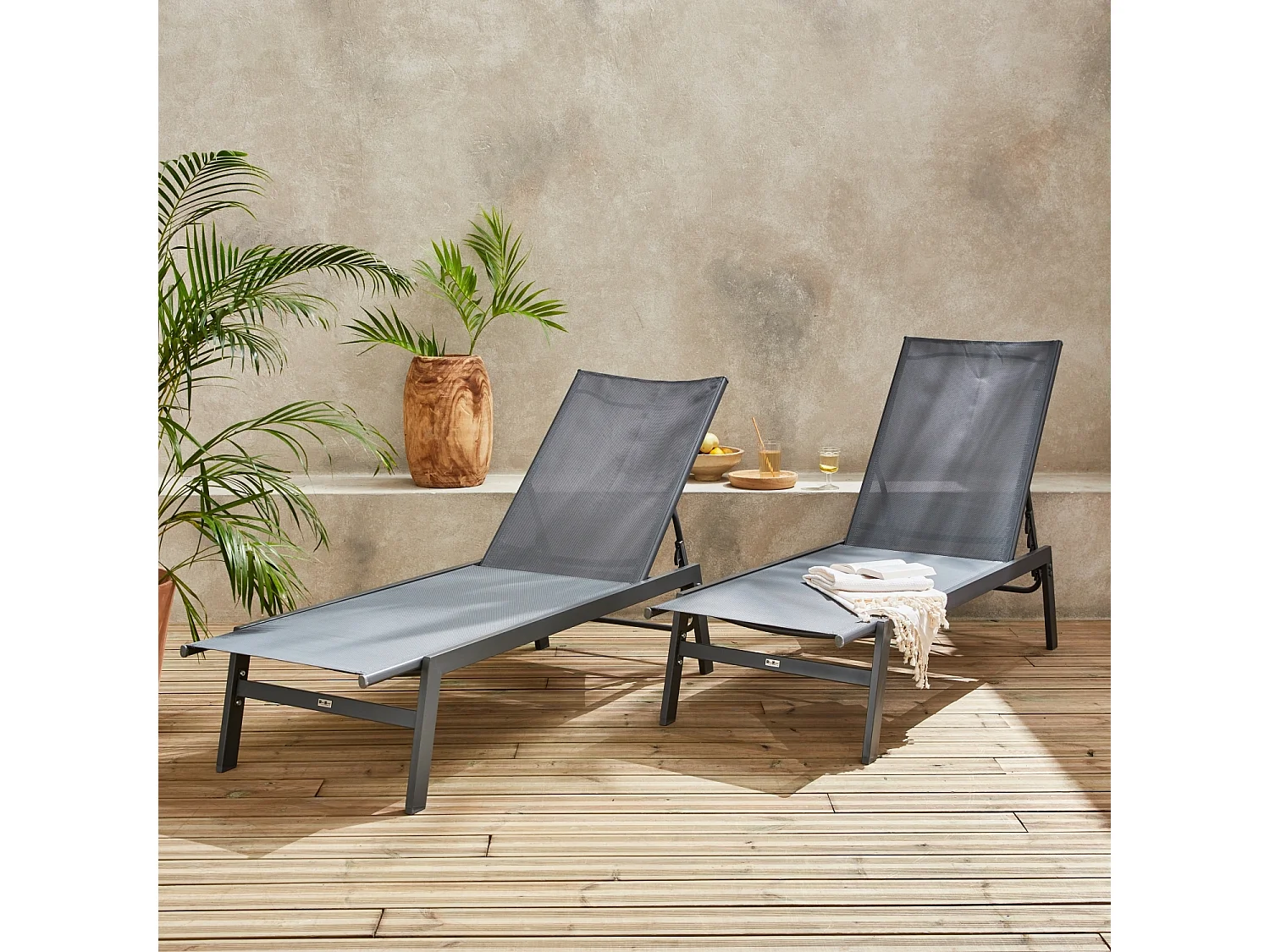 Tumbona de acero multi posiciones, set de 2 gris