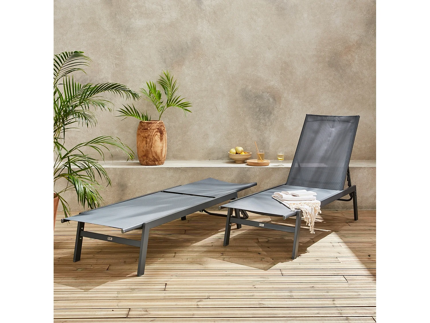 Tumbona de acero multi posiciones, set de 2 gris
